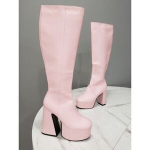 NEW SIZE 9 Lamoda Platform Knee High GOGO Boots BUBBLE GUM LIGHT PINK y2k rave